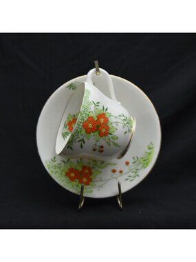 Vintage Stanley Bone China Teacup Saucer Set Floral Design Made In England